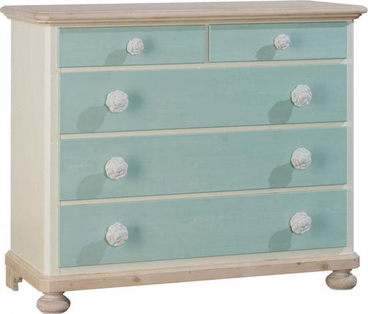 MOBILI-2G---COMO-5-CASSETTI-IN-LEGNO-VERDE-E-MIELE-L.118-P.52-H.99