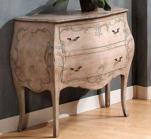 MOBILI-2G---COMO'-BOMBATO-2-CASSETTI-LACCATO-AVORIO-INVECCHIATO-CON-DECORI-MISURE-L.94-P.42-H.80