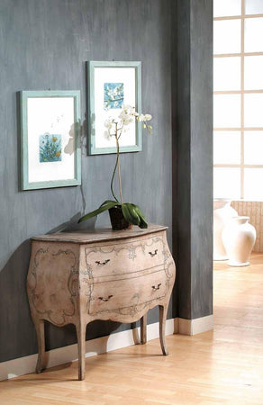 MOBILI-2G---COMO'-BOMBATO-2-CASSETTI-LACCATO-AVORIO-INVECCHIATO-CON-DECORI-MISURE-L.94-P.42-H.80