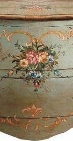 MOBILI-2G---COMO'-BOMBATO-2-CASSETTI-LACCATO-VERDE-INVECCHIATO-CON-DECORI-MISURE-L.94-P.42-H.80