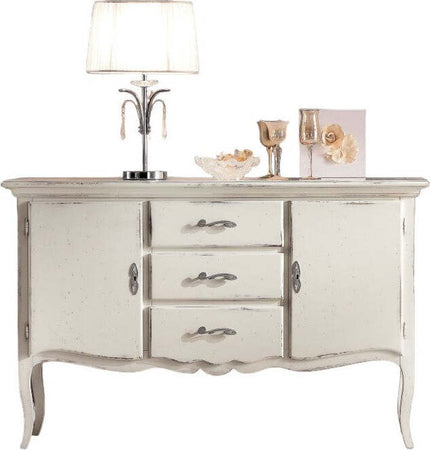 MOBILI-2G---Credenza-2-porte-3-cassetti-legno-shabby-bianco-150X45x96