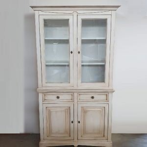 MOBILI-2G---Cristalliera-2-porte-legno-shabby-bianco-anticato-117x46x220