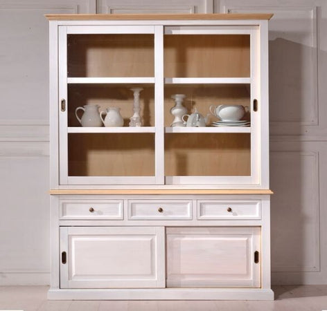 MOBILI-2G---CRISTALLIERA-2-PORTE-SCORREVOLI-IN-LEGNO-BIANCO/NATURALE-L.157-P.53-H.200