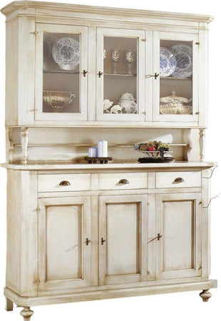 MOBILI-2G---CRISTALLIERA-3-PORTE-3-CASSETTI-SHABBY-VINTAGE-BIANCO-PATINATO-160x50x221