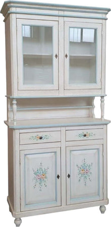 MOBILI-2G---CRISTALLIERA-IN-LEGNO-2-ANTE-BIANCO-INVECCHIATO/DECORI-FILO-AZZURRO104X43X208