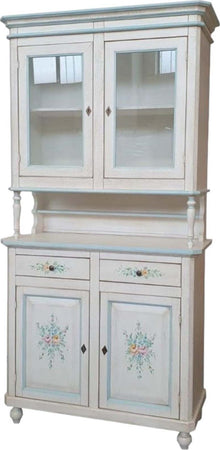 MOBILI-2G---CRISTALLIERA-IN-LEGNO-2-ANTE-BIANCO-INVECCHIATO/DECORI-FILO-AZZURRO104X43X208