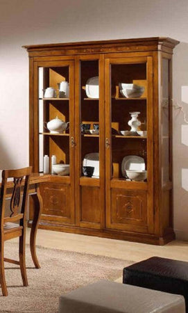 MOBILI-2G---CRISTALLIERA-IN-LEGNO-2-PORTE-CON-INTARSIO-TINTA-NOCE-MISURE-L.163-P.49-H.210