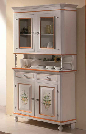 MOBILI-2G---CRISTALLIERA-NAPOLETANA-2-ANTE-LEGNO-SHABBY-BIANCO-DECORI-104x43x208