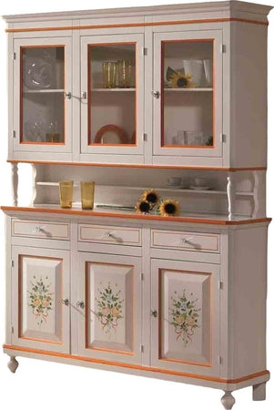 MOBILI-2G---CRISTALLIERA-NAPOLETANA-IN-LEGNO-3-ANTE-BIANCO/DECORI-150X43X208