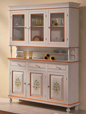 MOBILI-2G---CRISTALLIERA-NAPOLETANA-IN-LEGNO-3-ANTE-BIANCO/DECORI-150X43X208