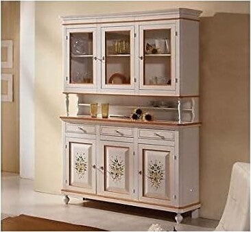 MOBILI-2G---CRISTALLIERA-NAPOLETANA-IN-LEGNO-3-ANTE-BIANCO/DECORI-150X43X208