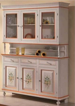 MOBILI-2G---CRISTALLIERA-NAPOLETANA-IN-LEGNO-3-ANTE-BIANCO/DECORI-150X43X208