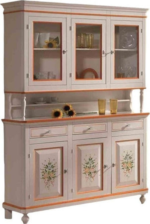 MOBILI-2G---CRISTALLIERA-NAPOLETANA-IN-LEGNO-3-ANTE-BIANCO/DECORI-150X43X208