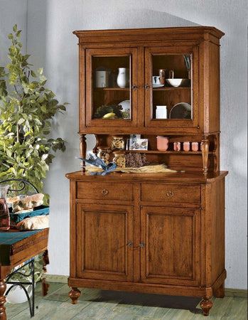 MOBILI-2G---CRISTALLIERA-NAPOLETANA-IN-LEGNO-MASSELLO-4-PORTE-2-CASSETTI-TINTA-NOCE-L.116-P.49-H.206