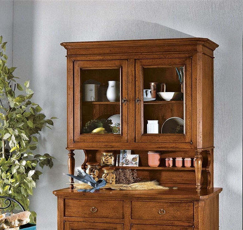 MOBILI-2G---CRISTALLIERA-NAPOLETANA-IN-LEGNO-MASSELLO-4-PORTE-2-CASSETTI-TINTA-NOCE-L.116-P.49-H.206