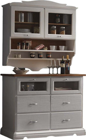 MOBILI-2G---CRISTALLIERA-SHABBY-IN-LEGNO-MASSELLO-2-ANTE-2-CASSETTI-GRIGIO/NATURALE-L.120-P.58-H.197