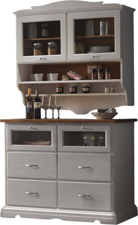 MOBILI-2G---CRISTALLIERA-SHABBY-IN-LEGNO-MASSELLO-2-ANTE-2-CASSETTI-GRIGIO/NATURALE-L.120-P.58-H.197