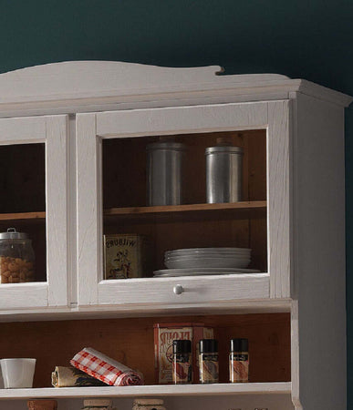 MOBILI-2G---CRISTALLIERA-SHABBY-IN-LEGNO-MASSELLO-2-ANTE-2-CASSETTI-GRIGIO/NATURALE-L.120-P.58-H.197