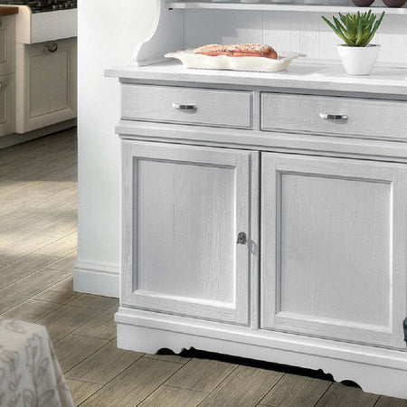 MOBILI-2G---CRISTALLIERA-SHABBY-IN-LEGNO-MASSELLO-4-ANTE-2-CASSETTI-BIANCO-OPACO-L.105-P.52-H.210