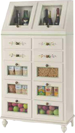 MOBILI-2G---DISPENSA-10-CASSETTI-2-ANTE-LEGNO-BIANCO-SPORCO-E-PROFILI-VERDI-80X42X153