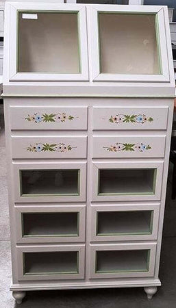 MOBILI-2G---DISPENSA-10-CASSETTI-2-ANTE-LEGNO-BIANCO-SPORCO-E-PROFILI-VERDI-80X42X153