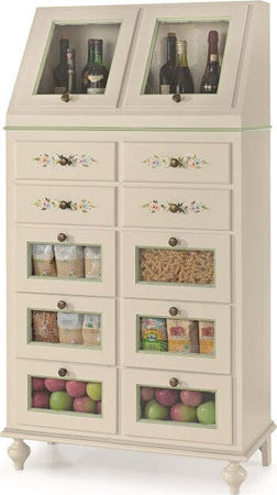 MOBILI-2G---DISPENSA-10-CASSETTI-2-ANTE-LEGNO-BIANCO-SPORCO-E-PROFILI-VERDI-80X42X153