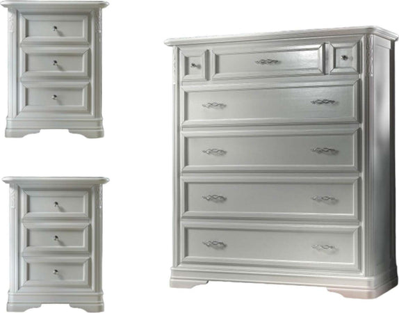 MOBILI-2G---GRUPPO-1-CASSETTIERA-RIBALTA-2-COMODINI-INTARSIATI-IN-LEGNO-MASSELLO-BIANCO