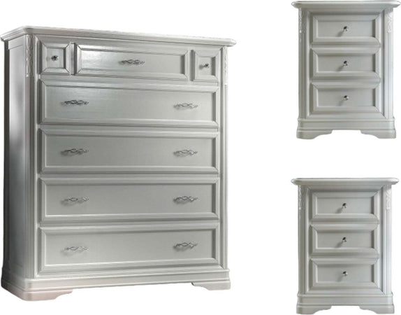 MOBILI-2G---GRUPPO-1-CASSETTIERA-RIBALTA-2-COMODINI-INTARSIATI-IN-LEGNO-MASSELLO-BIANCO