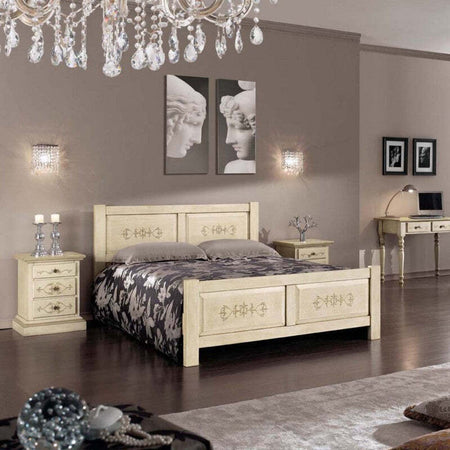 MOBILI-2G---LETTO-DRITTO-MATRIMONIALE-AVORIO-ANTICO/VERDE-IN-LEGNO
