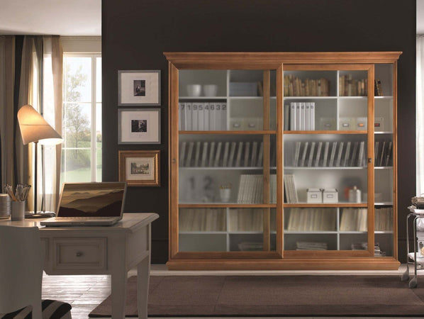 MOBILI-2G---LIBRERIA-2-PORTE-SCORREVOLI-CLASSICA-IN-LEGNO-250X45X224