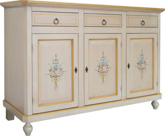 MOBILI-2G---MADIA-CREDENZA-3-PORTE-AVORIO-PATINATO-CON-DECORI-L.150-P.43-H.98