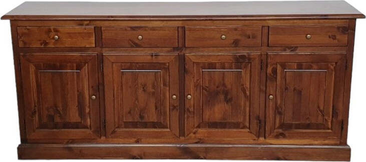 MOBILI-2G---Madia-credenza-4-porte-massello-pino-rustica-tinta-noce-195X42X85