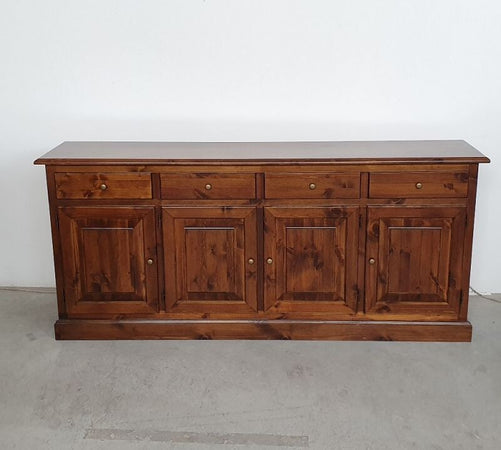 MOBILI-2G---Madia-credenza-4-porte-massello-pino-rustica-tinta-noce-195X42X85