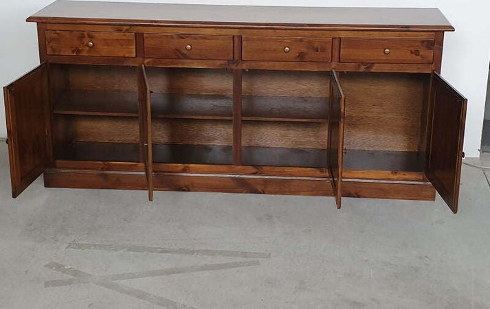 MOBILI-2G---Madia-credenza-4-porte-massello-pino-rustica-tinta-noce-195X42X85