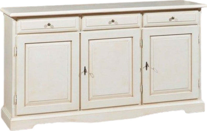 MOBILI-2G---MADIA-CREDENZA-IN-LEGNO-3-ANTE-AVORIO-PATINATO-156-P.42-H.85