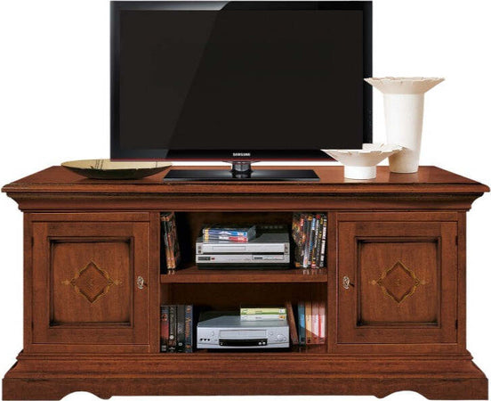 MOBILI-2G---Porta-tv-2-porte-classico-intarsiato-legno-tinta-noce-130X50x60