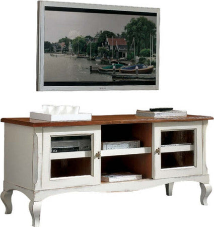 MOBILI-2G---Porta-Tv-2-porte-scorrevoli-Shabby-legno-bianco-Consumato-146X50x65