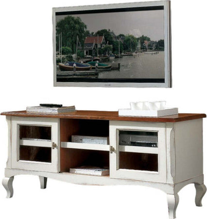 MOBILI-2G---Porta-Tv-2-porte-scorrevoli-Shabby-legno-bianco-Consumato-146X50x65