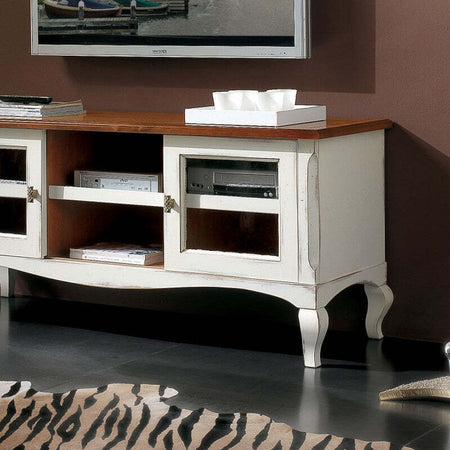 MOBILI-2G---Porta-Tv-2-porte-scorrevoli-Shabby-legno-bianco-Consumato-146X50x65