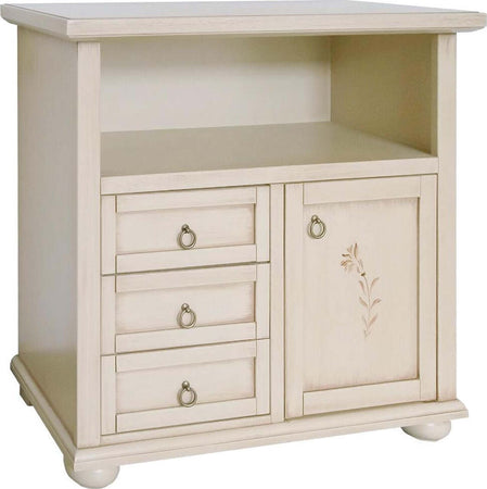 MOBILI-2G---PORTA-TV-CLASSICO-1-ANTA-3-CASSETTI-IN-LEGNO-AVORIO-PATINATO-L.84-P.40,5-H.80,5