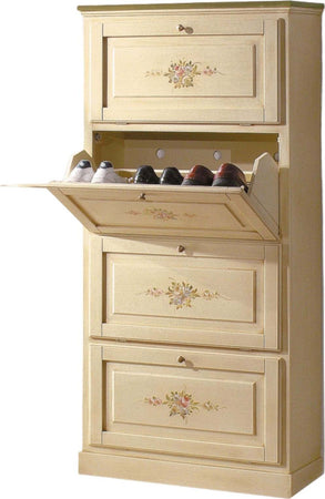 MOBILI-2G---SCARPIERA-4-ANTE-IN-LEGNO-MASSELLO-AVORIO/VERDE-L.80-x-P.30-H.170