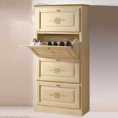 MOBILI-2G---SCARPIERA-4-ANTE-IN-LEGNO-MASSELLO-AVORIO/VERDE-L.80-x-P.30-H.170