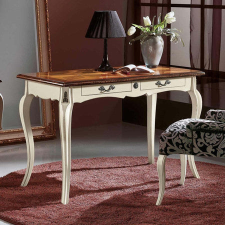 MOBILI-2G---Scrivania-2-cassetti-legno-bianco-bicolore-shabby-120X60x77