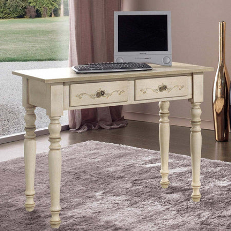 MOBILI-2G---SCRIVANIA-CLASSICA-SHABBY-LEGNO-AVORIO-E-VERDE-105X55X80
