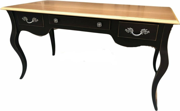 MOBILI-2G---SCRIVANIA-LUIGI-XV-ELEGANTE-LACCATA-NERA-PIANO-NATURALE-150x75x80