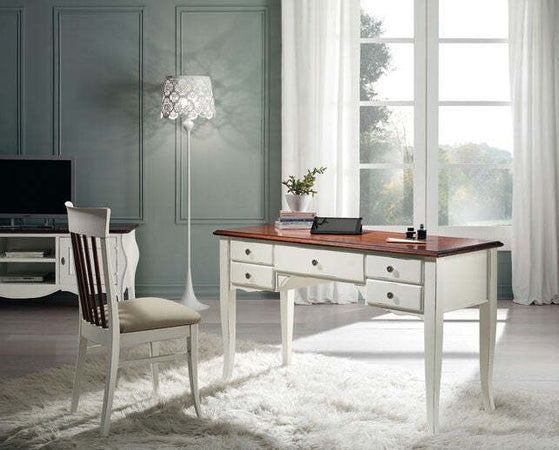 MOBILI-2G---SCRIVANIA-SHABBY-CHIC-5-CASSETTI-LEGNO-BIANCO-CONSUMATO-135X65X81