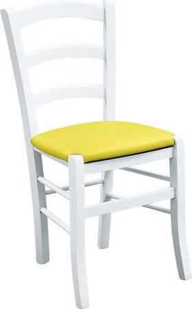 MOBILI-2G---SET-2-SEDIE-LEGNO-MASSELLO-BIANCO-SEDUTA-IMBOTTITA-GIALLO