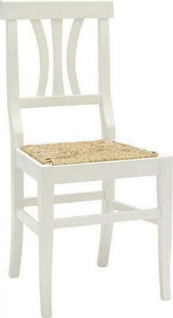 MOBILI-2G----SET-2-SEDIE-LEGNO-SEDUTA-PAGLIA-BIANCO-SHABBY-CHIC