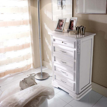 MOBILI-2G---SETTIMANALE-CLASSICO-5-CASSETTI-IN-LEGNO-MASSELLO-AVORIO-L.65-P.42-H.100