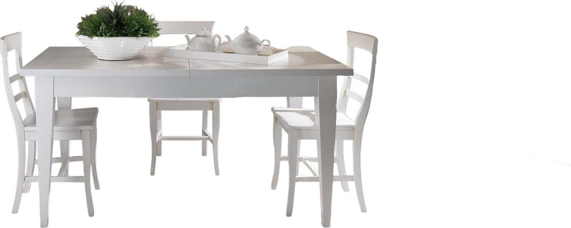 MOBILI-2G---TAVOLO-SHABBY-ALLUNGABILE-GAMBA-A-SPILLO-LEGNO-MASSELLO-BIANCO-L.140-P.90-H.80